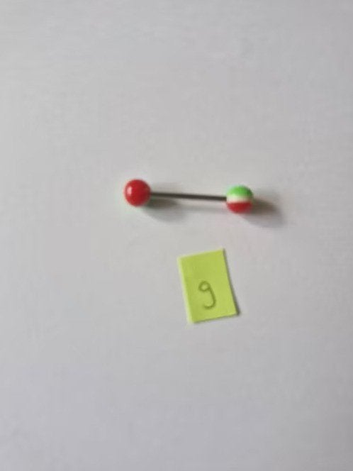 Tongpiercing rood groen nr9 h, Sieraden, Tassen en Uiterlijk, Piercings, Tongpiercing, Staal, Onbekend, Nieuw