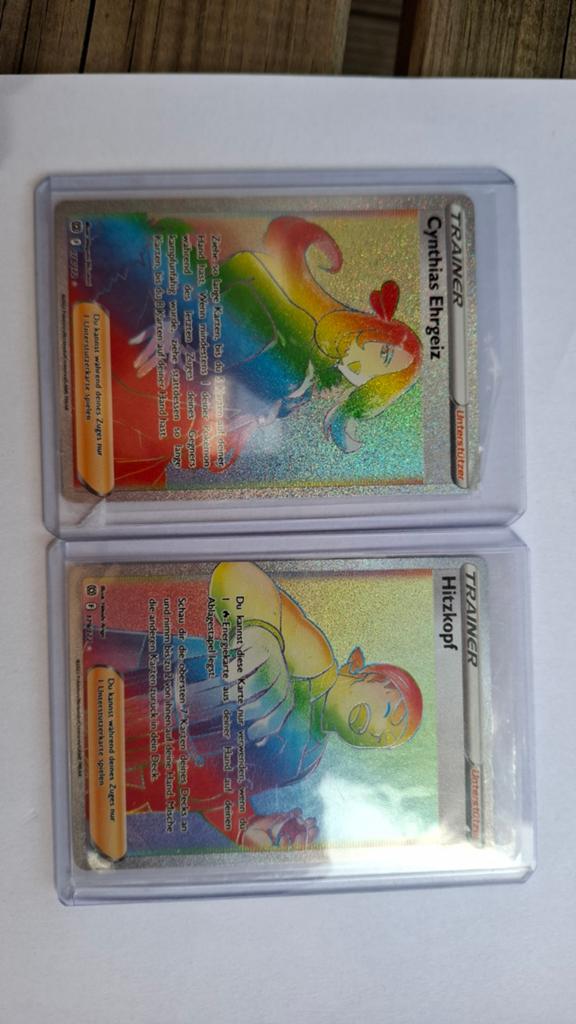 Pokémon Kaarten: Cynthia's Ehrgeiz & Hitzkopf (Foil), Ophalen of Verzenden, Zo goed als nieuw, Meerdere kaarten, Foil