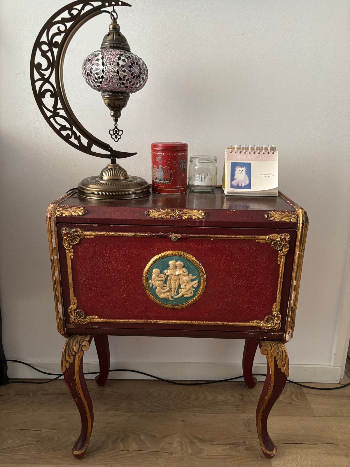 Vintage Rood Bijzettafeltje met Opbergruimte, Ophalen
