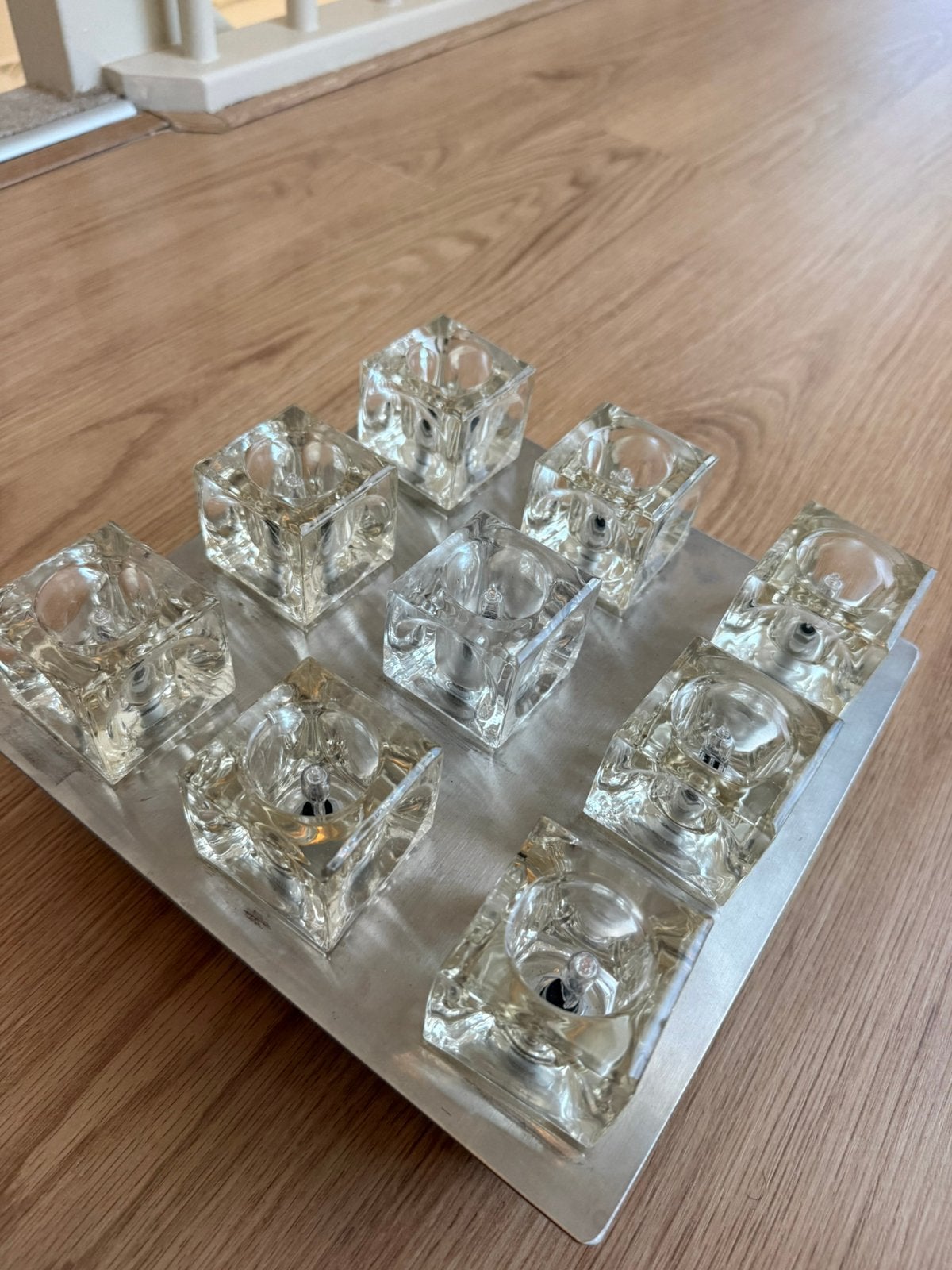 Wand/ Plafondlamp ice cube Space Age Retro RVS lamp, Ophalen, Glas