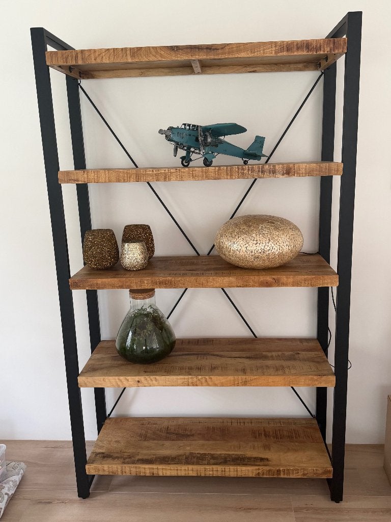 Indistriele Mango stelling kast.  b 120 cm, Ophalen, Zo goed als nieuw