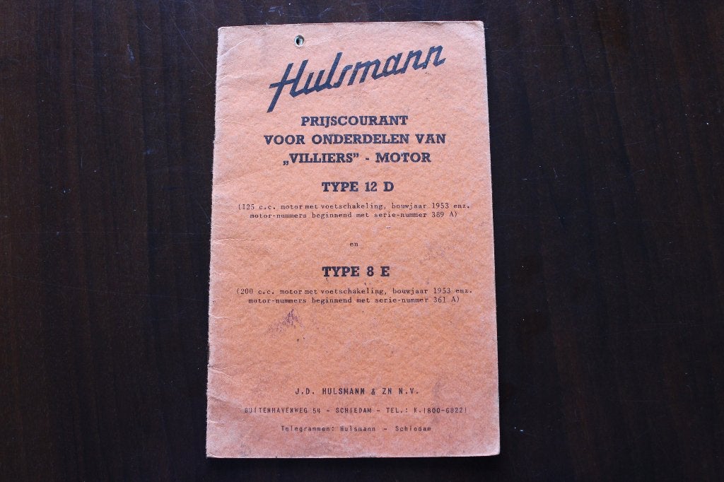 Hulsmann met Villiers motor 12D & 8E 1953 onderdelen boekje, Ophalen of Verzenden, Overige merken