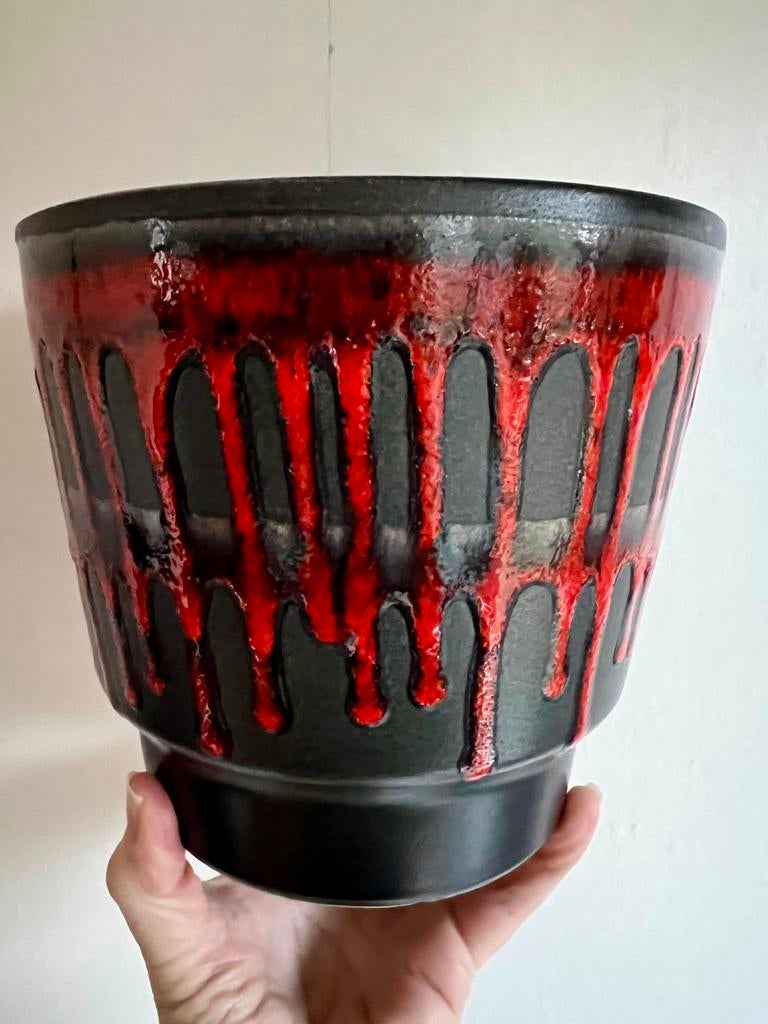 Vintage Groot FOHR Germany Bloempot Rood Druipglazuur Ø18,5, Ophalen of Verzenden