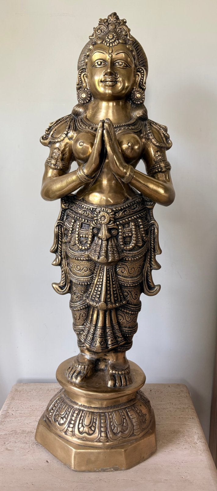 Zeer groot (92 cm) Indisch Namaste beeld, Ophalen, Weerbestendig, 50 - 100 cm, Brons