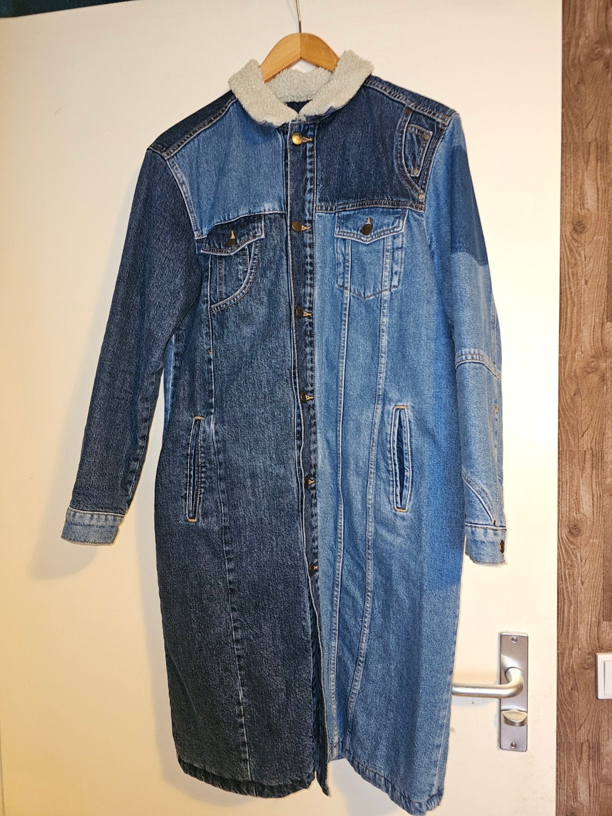 Desigual lange spijkerjas met zachte sherpa kraag, Maat 38/40 (M), Blauw, Nieuw, Ophalen of Verzenden
