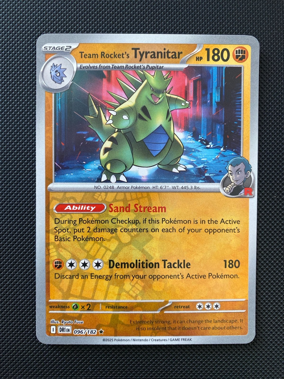 Team Rocket's Tyranitar 096/182 Rev. Holo Destined Rivals, Ophalen of Verzenden, Zo goed als nieuw, Losse kaart, Foil