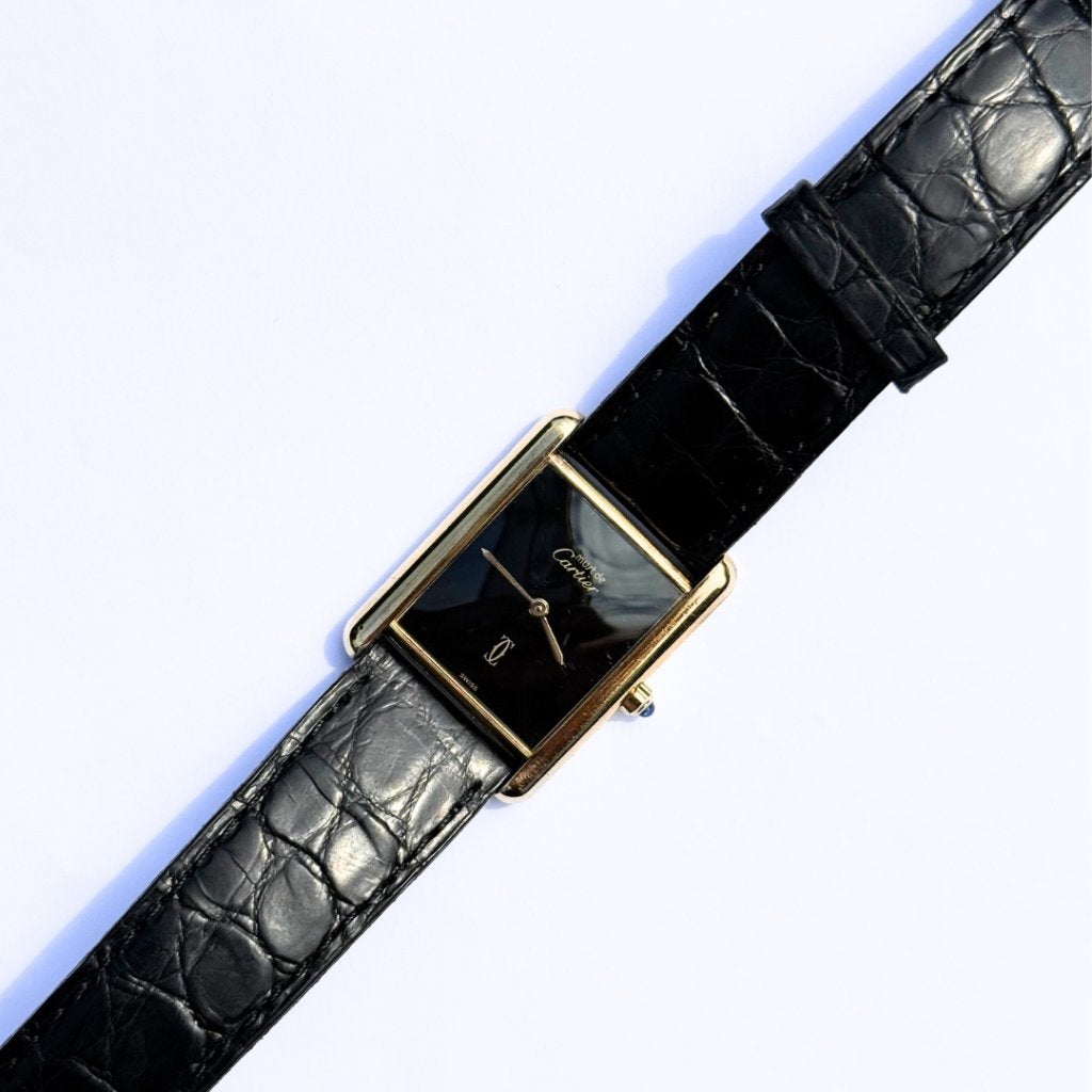 Cartier Tank Must Vermeil GL Black Dial | Origineel, Overige merken, Polshorloge, Ophalen of Verzenden, Goud