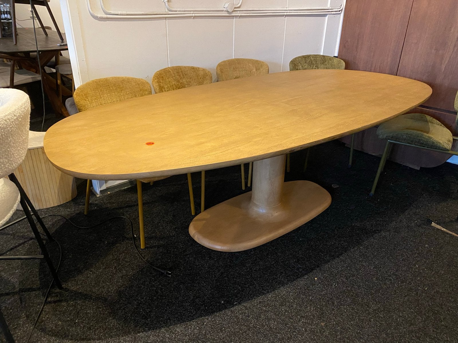 Tafel Coco 250cm massief eiken Deens ovaal midden poot, Ophalen, 100 tot 150 cm, Eikenhout, Vijf personen of meer