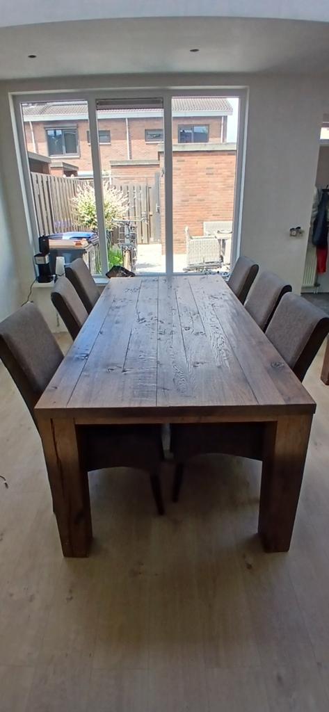 Robuuste eikenhouten eettafel met 6 stoelen, Huis en Inrichting, Ophalen, Gebruikt, 100 tot 150 cm, Eikenhout