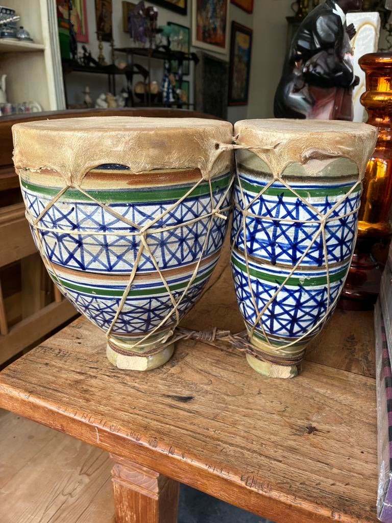Decoratief Berbers Bongo trommel duo ca 25 cm H. Keramiek., Ophalen of Verzenden, Zo goed als nieuw, Trommel