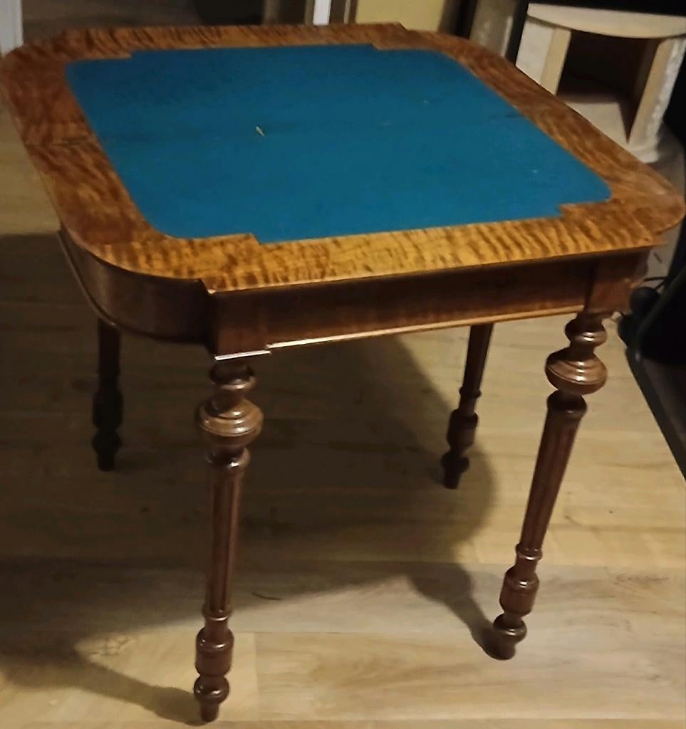 Antieke poker-/speeltafel, side table 1870, uitklapbaar teab, Ophalen