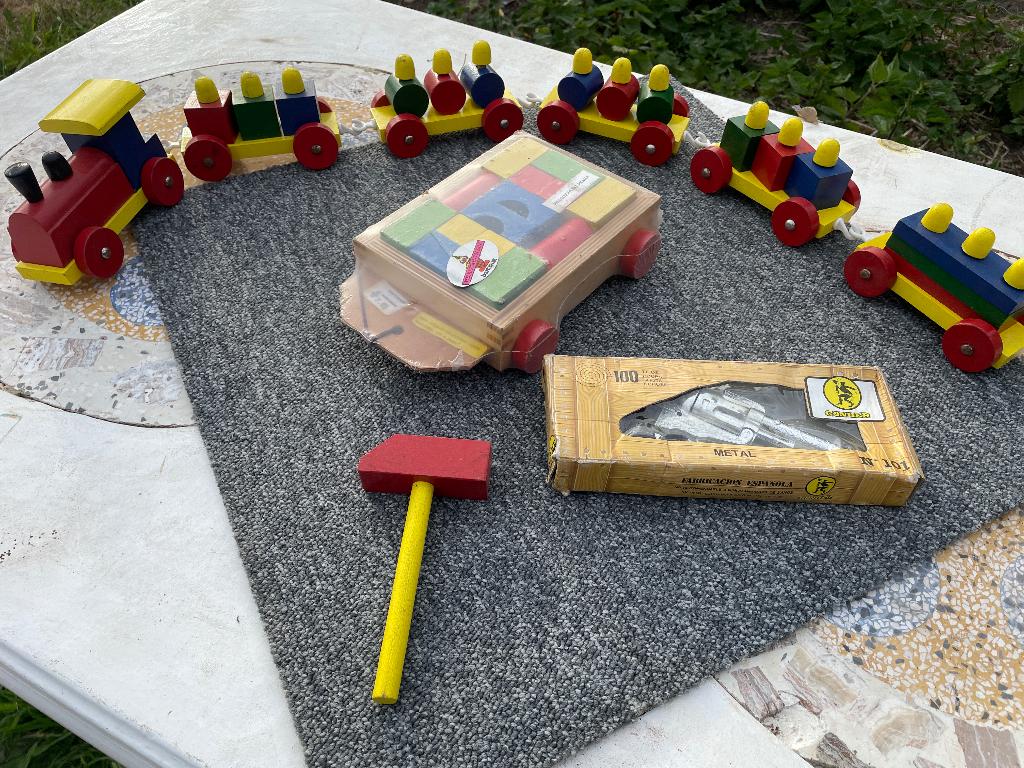 vintage speelgoed trein pistool blokken, Kinderen en Baby's, Speelgoed | Houten speelgoed, Ophalen of Verzenden, Gebruikt