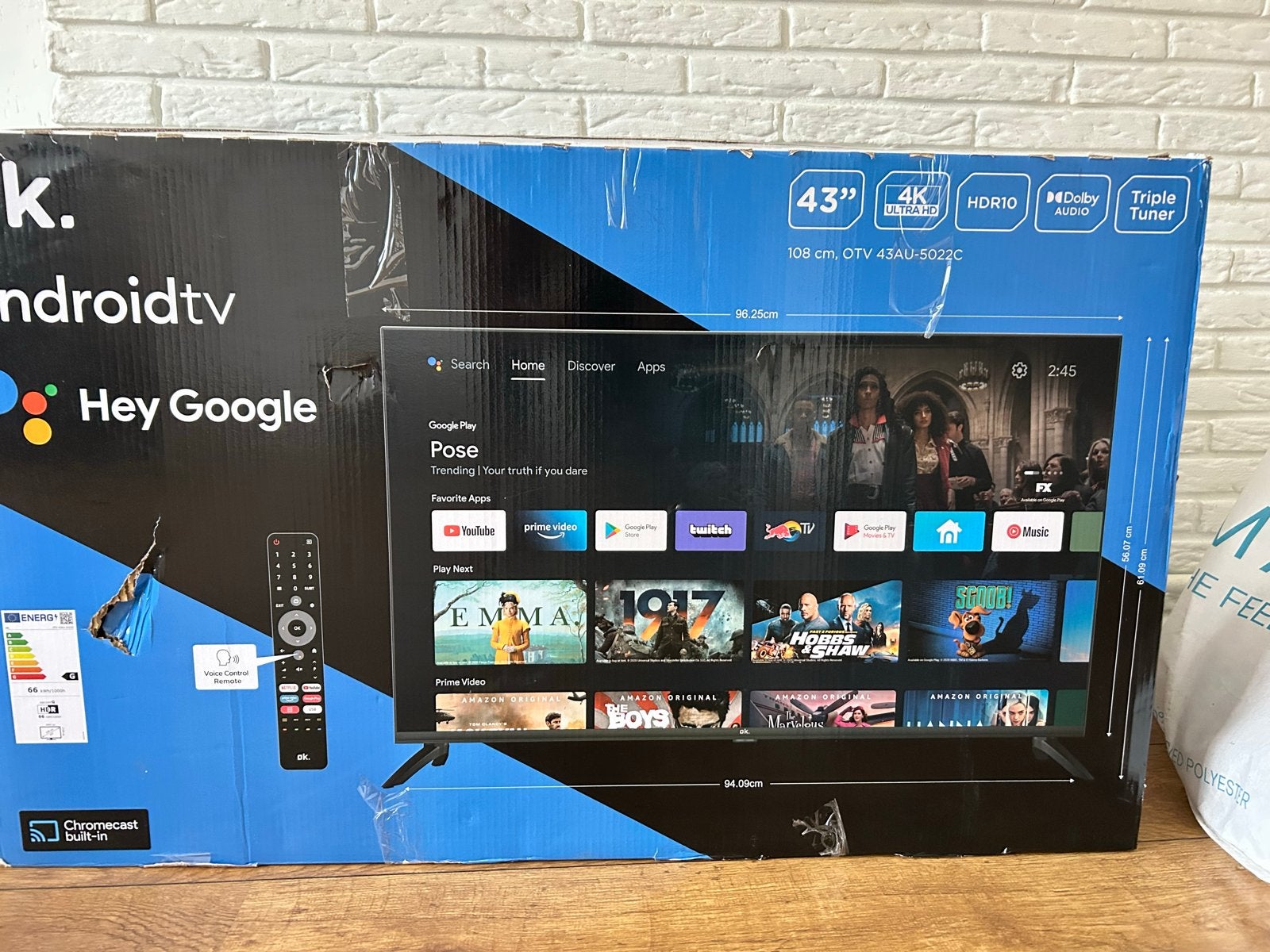 43 inch 4K Android TV met HDR10 en Dolby Audio, LED, 50 Hz, 100 cm of meer, 4k (UHD)