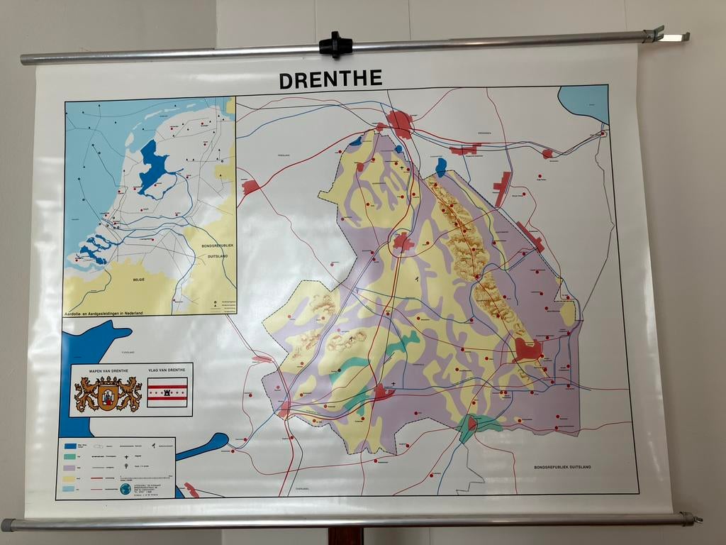 Schoolkaart Drenthe, Antiek en Kunst, Antiek | Schoolplaten, Ophalen of Verzenden, Aardrijkskunde