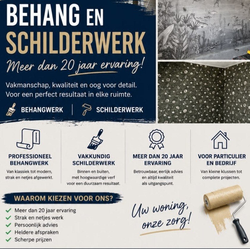 Behanger & schilder, + 20 jaar ervaring, Garantie