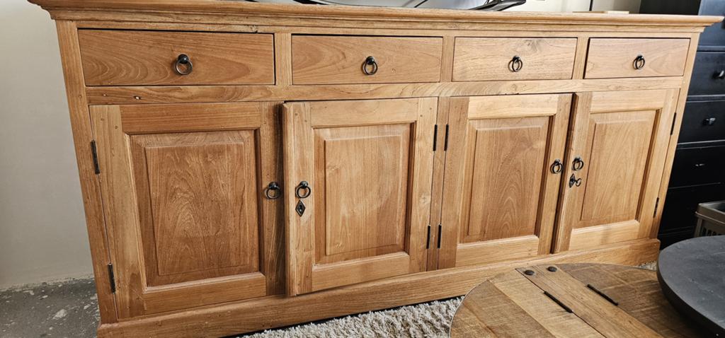 Teak houten dressoir, Ophalen, Gebruikt, Met deur(en), 150 tot 200 cm