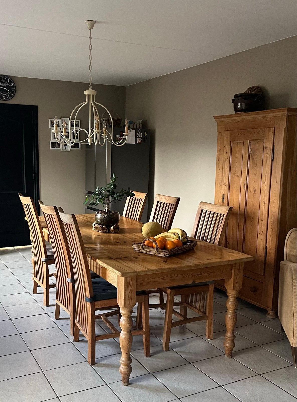 Massief houten eettafel 230x100  met 6 stoelen, Ophalen, Gebruikt, 50 tot 100 cm, 150 tot 200 cm