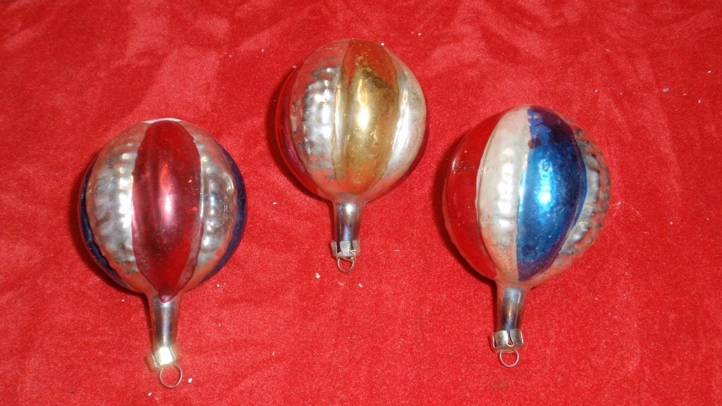 3 oude glazen kerstballen ballon vorm, Ophalen of Verzenden, Gebruikt