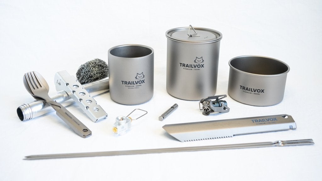 Titanium Camping Kookset | Pannen Pot Gear Brander Gas Mok, Ophalen, Nieuw