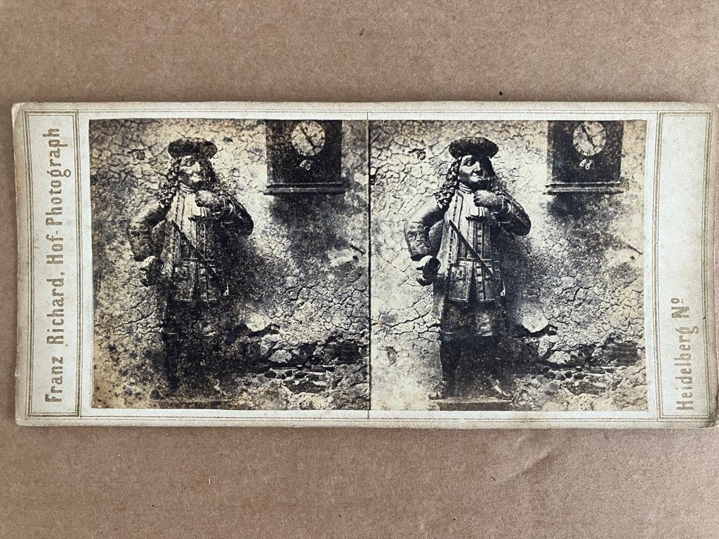Foto Stereokaart "Onbekend beeld met klok 1895", Gebruikt, Verzenden, Foto, Voor 1940