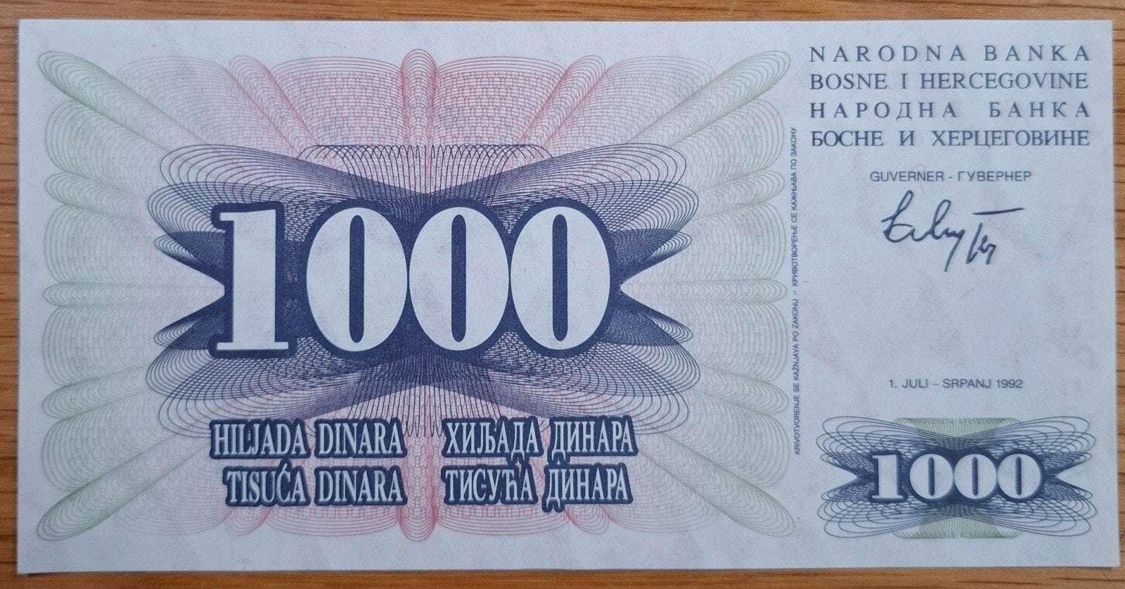 63# Bosnië Herzegovina 1000 Dinara 1992 P15, Ophalen of Verzenden