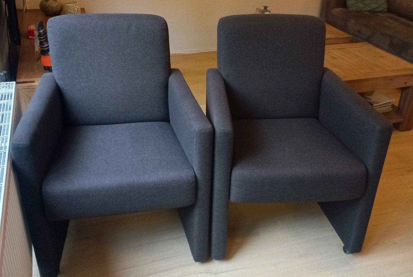 4 Antracietgrijze Eetkamerstoelen op Wieltjes, Ophalen, Gebruikt, Vier, Stof