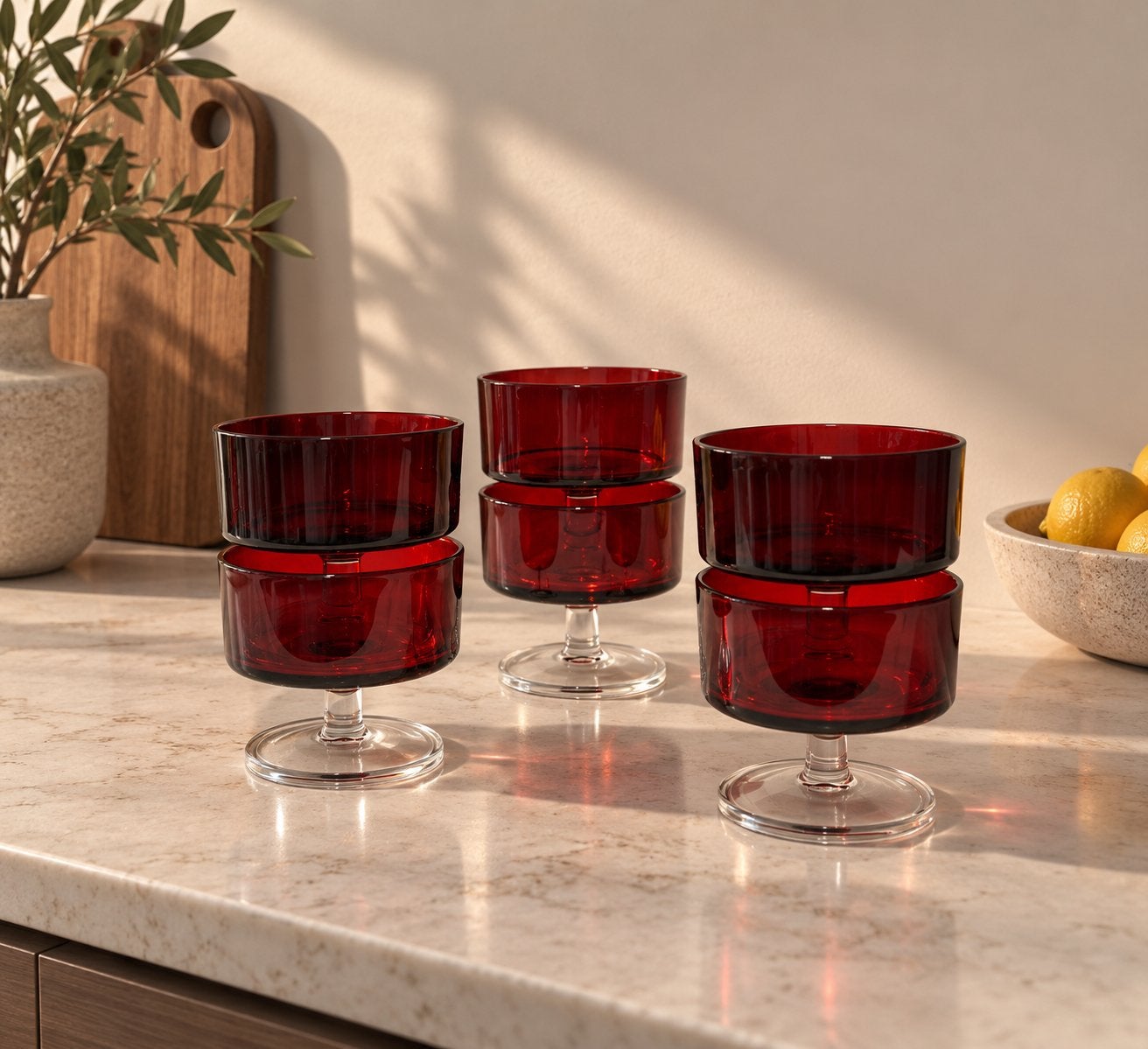 Vintage Luminarc Ruby Red cavalier glazen, Ophalen of Verzenden, Zo goed als nieuw, *, Luminarc