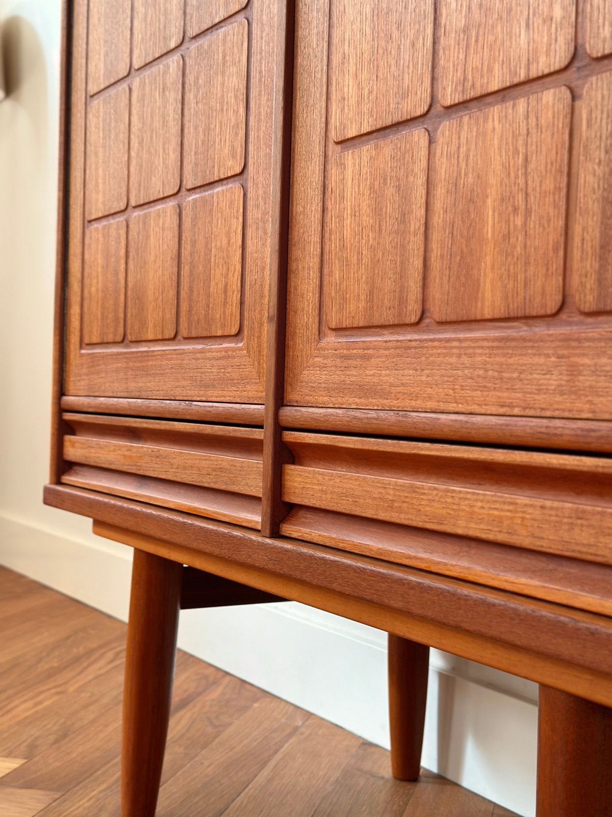 Vintage Noors design highboard Nordås Bruk jaren 50/60/70, Ophalen, Gebruikt, 100 tot 150 cm, Teakhout
