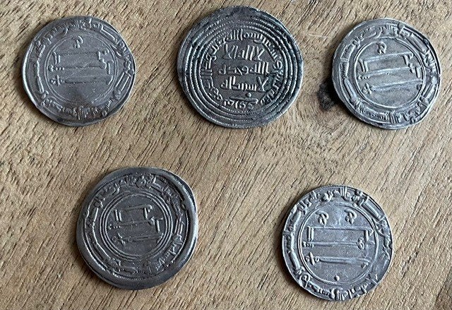 setje van 5 zilveren Dirham's, Ophalen, Midden-Oosten, Setje, Zilver