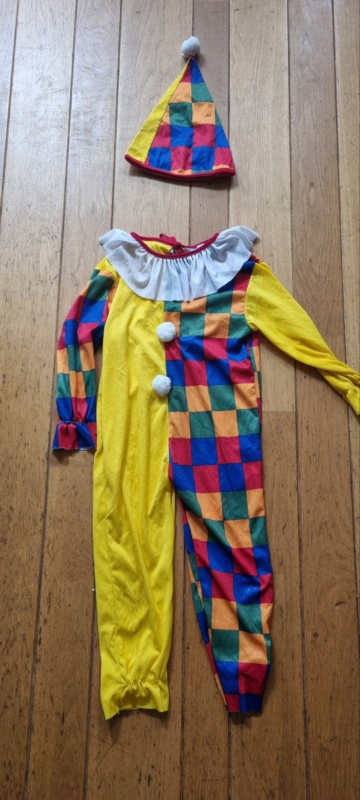 leuk Clownspak maat 116-122 voor carnaval of Halloween, Ophalen of Verzenden, Zo goed als nieuw, 110 t/m 116, Jongen of Meisje