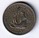25  cent  1955  East Carribian Territoris. km. 6 ( 0,50 ), Ophalen of Verzenden, Noord-Amerika, Losse munt