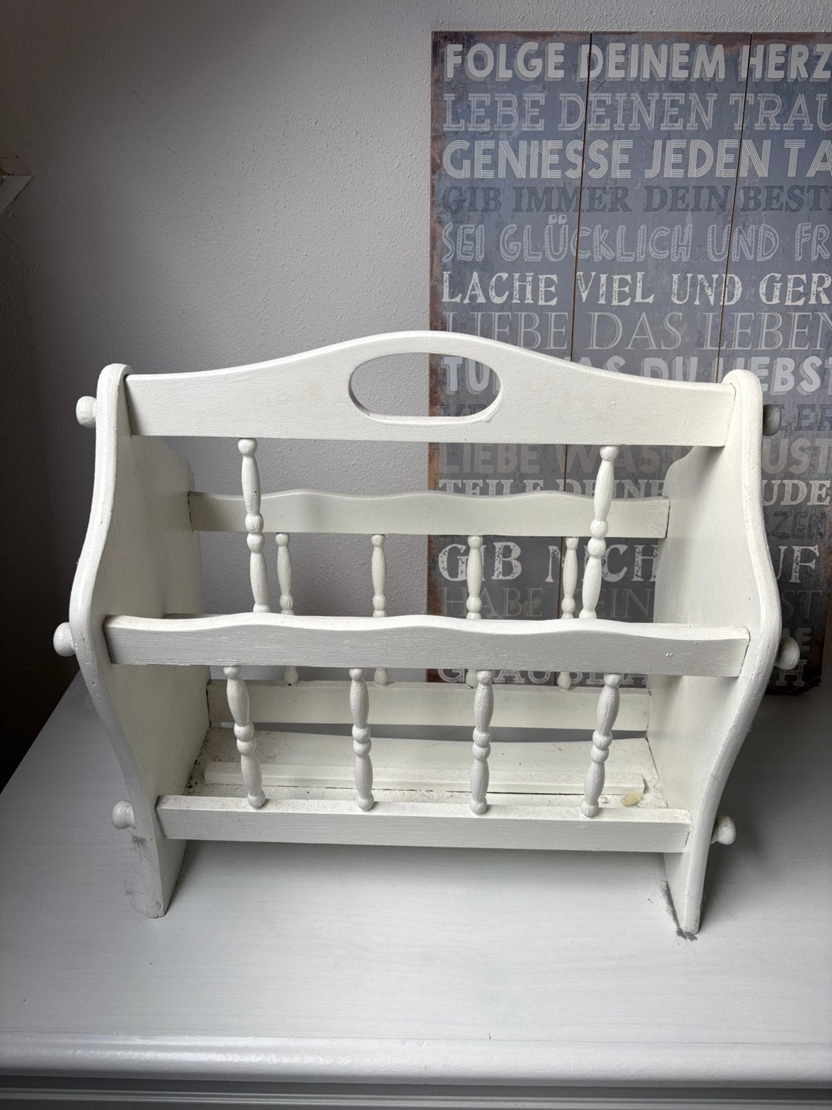 Brocante krantenbak/lectuurmand, Huis en Inrichting, Woonaccessoires | Krantenbakken en Lectuurbakken, Ophalen, Zo goed als nieuw