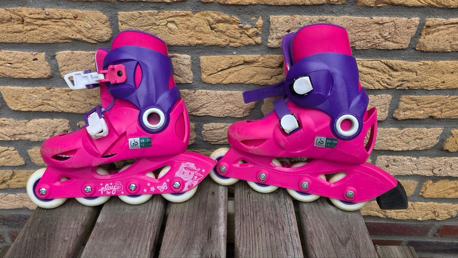 Roze/paarse verstelbare inline skates (maat 28-30), Sport en Fitness, Ophalen of Verzenden, Gebruikt, Overige typen, Overige merken