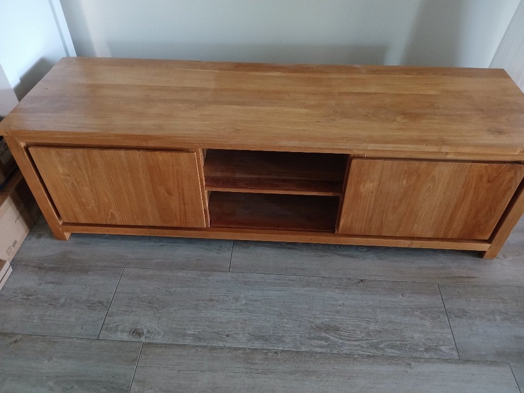 Teakhouten tv meubel, Ophalen, 150 tot 200 cm, Teakhout, Zo goed als nieuw
