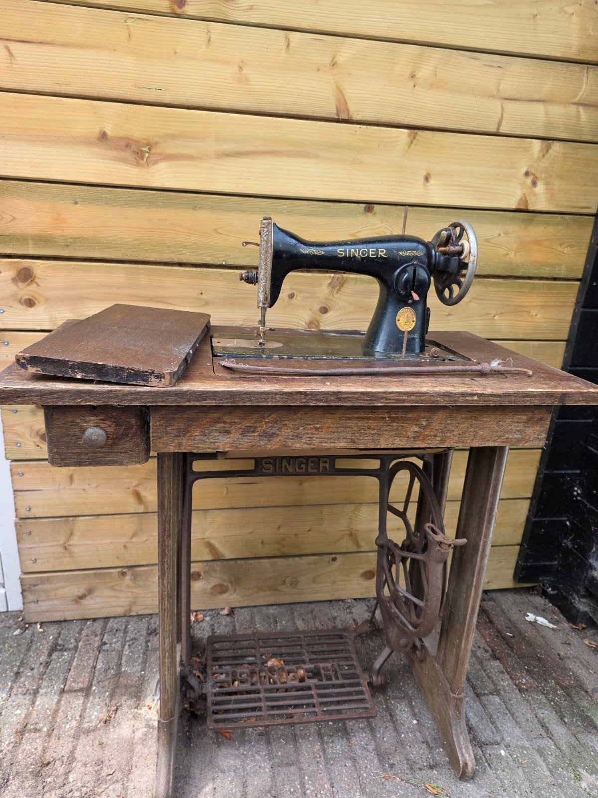 Antieke Singer Naaimachine met Houten Tafel, Antiek en Kunst, Ophalen
