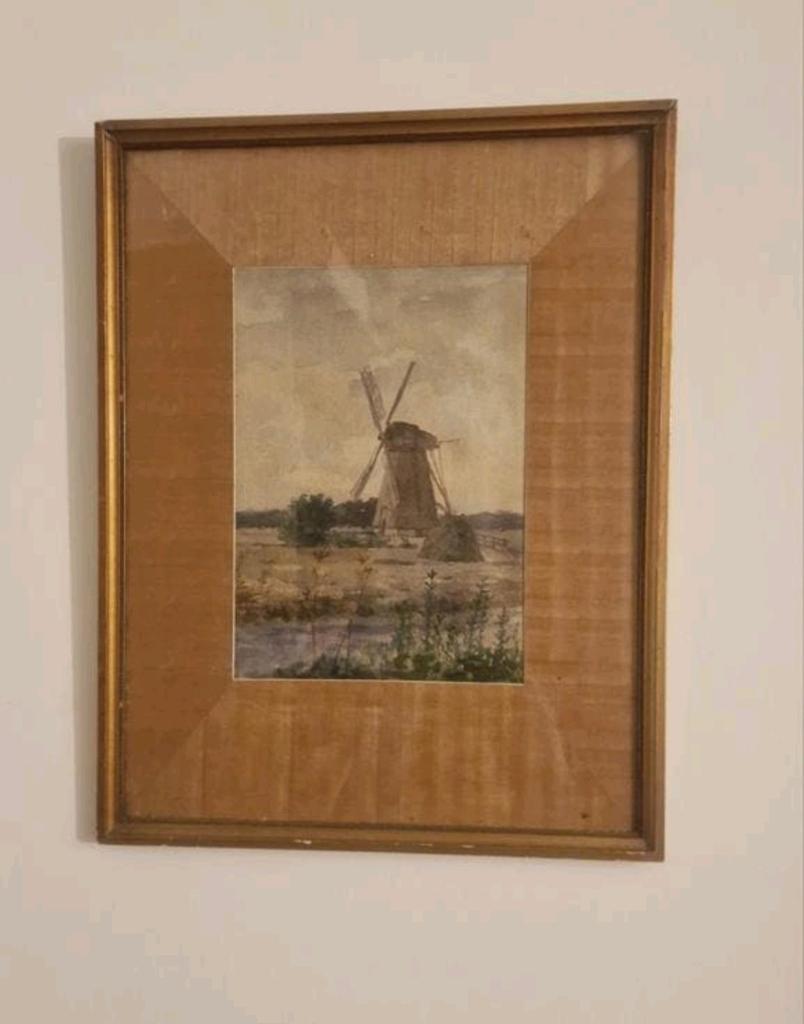 H.W. Valkenburg aquarel schilderij - Molenlandschap, Antiek en Kunst, Kunst | Schilderijen | Klassiek, Verzenden
