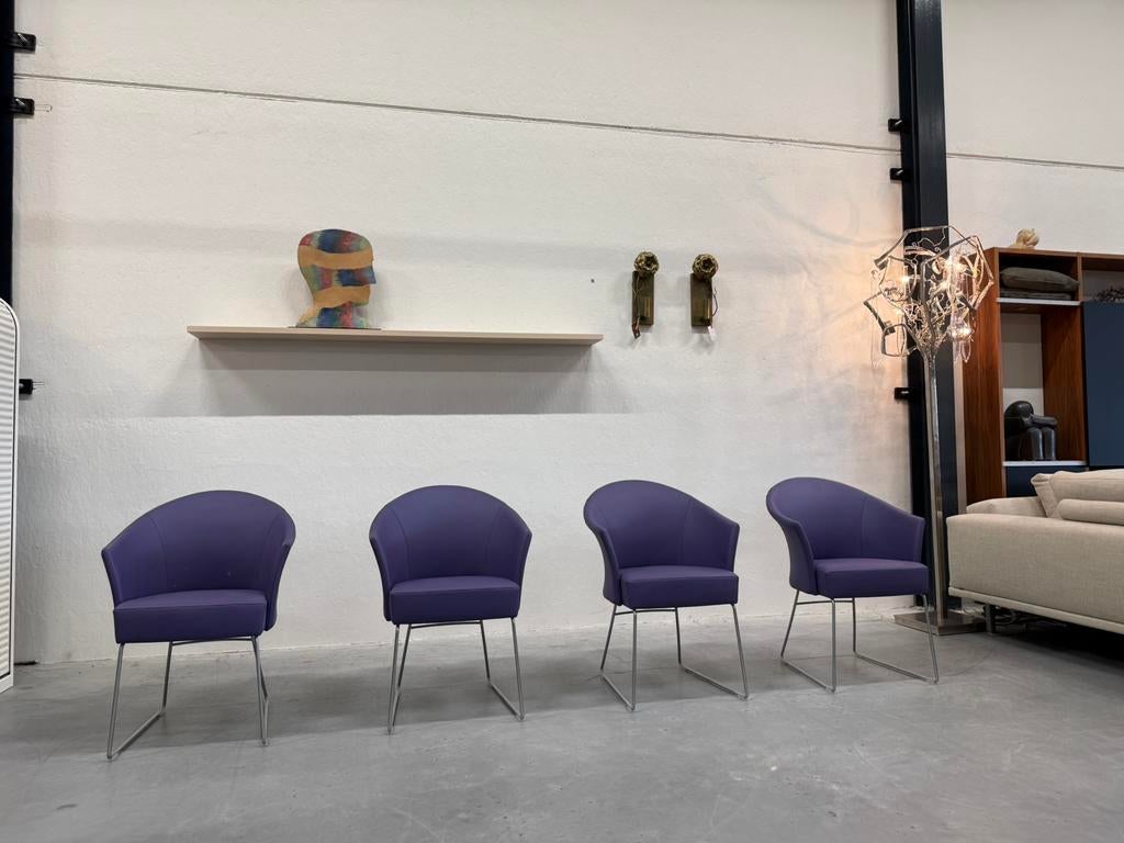 4 Nieuw Montis Floris eetkamerstoel paars leer Design stoel, Overige kleuren, Nieuw, Leer, Ophalen of Verzenden
