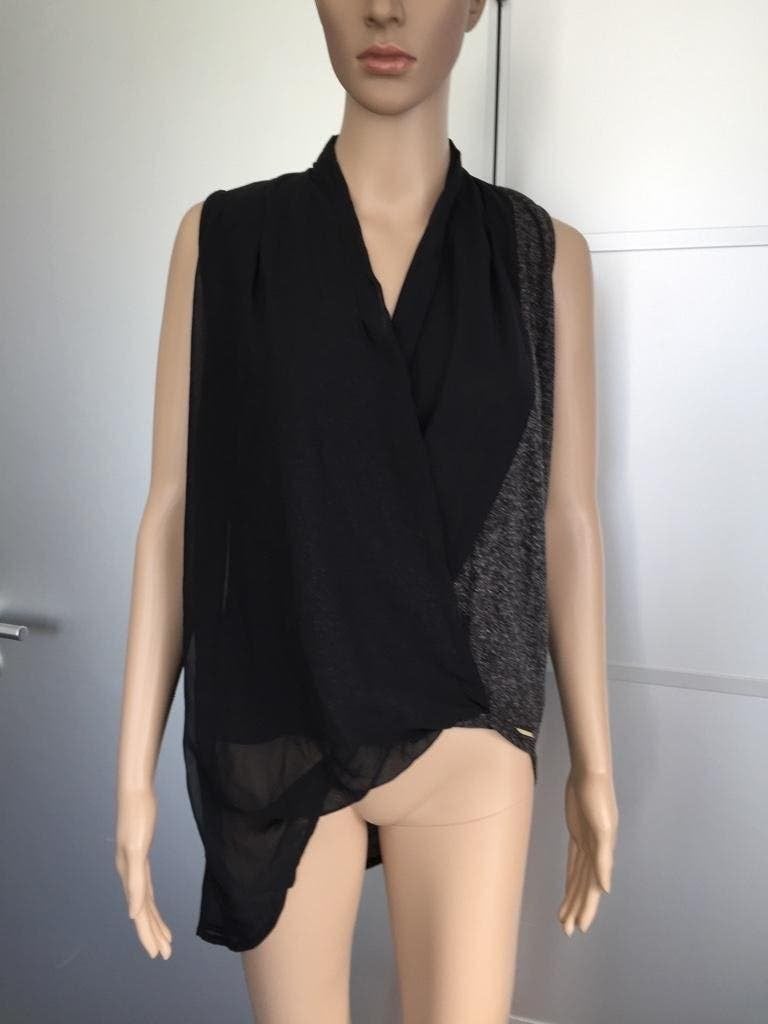 B852 Superstar zwart/grijs linnen blouse tuniek top Mt XS=34, Zwart, Ophalen of Verzenden, Zo goed als nieuw, Maat 34 (XS) of kleiner
