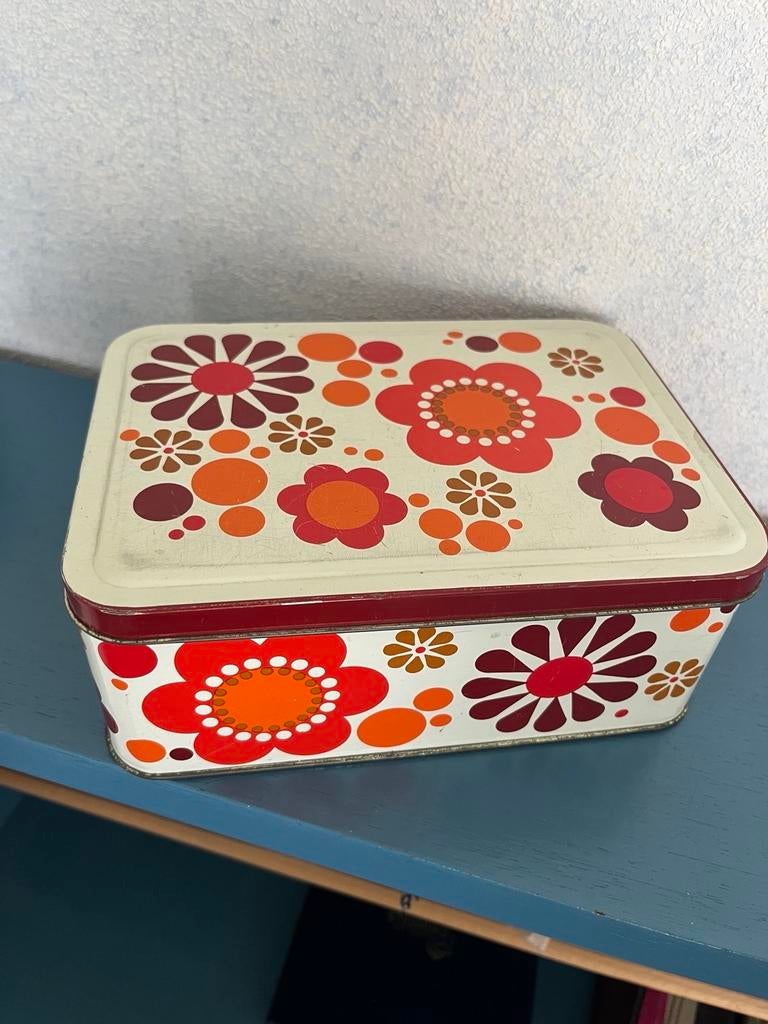 Vintage blikken trommel met bloemenpatroon, Antiek en Kunst, Ophalen