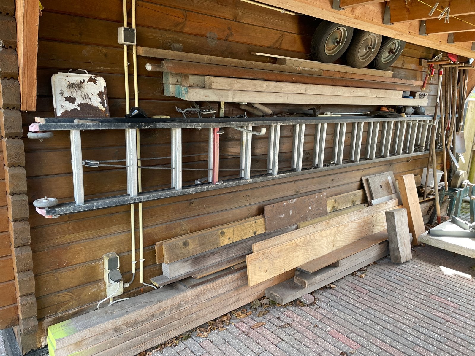 Gebruikte uitschuifbare ladder met wielen, Ophalen, Gebruikt, Ladder, Opvouwbaar of Inschuifbaar