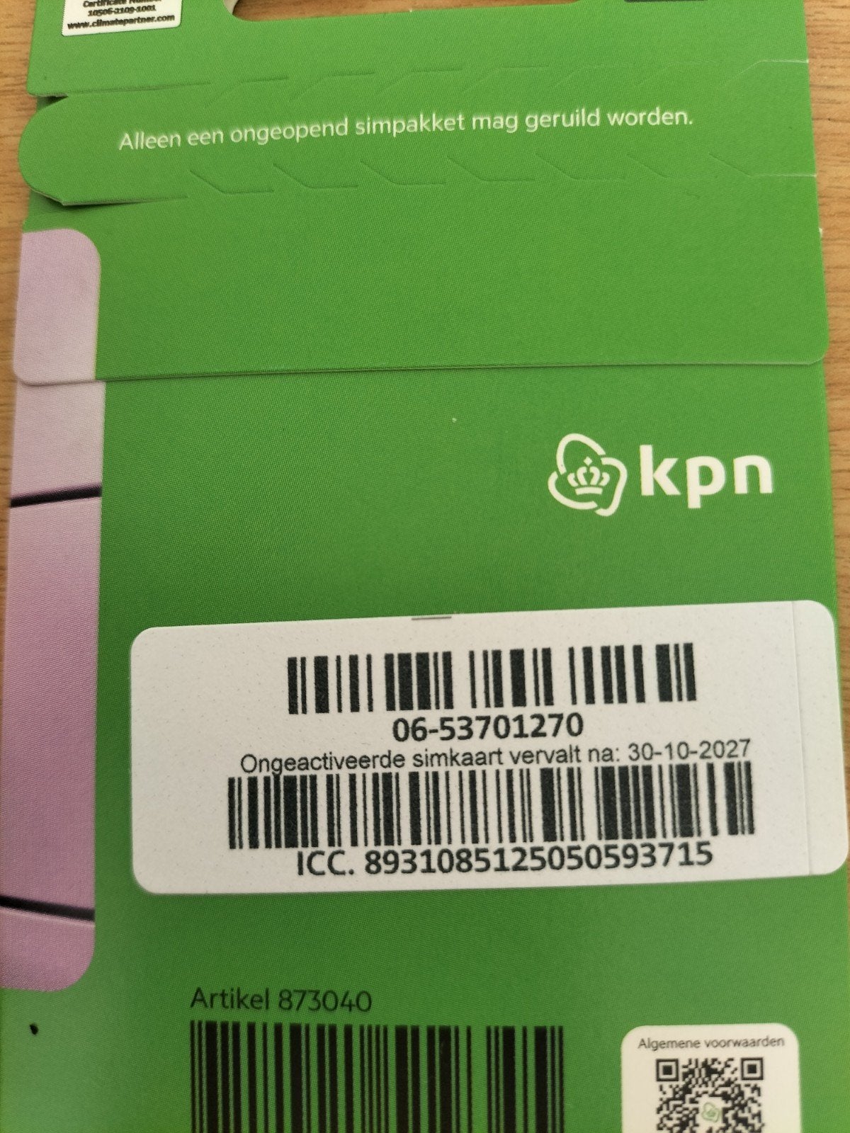 KPN Simkaart - Ongeactiveerd en Nieuw -  0653701270, Ophalen, Nieuw, KPN, Simkaart