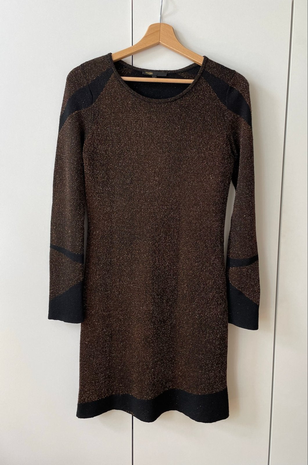 Maje jurk met glitter en zwarte details, Meerkleurig, Ophalen of Verzenden, Zo goed als nieuw, Maat 36 (S)