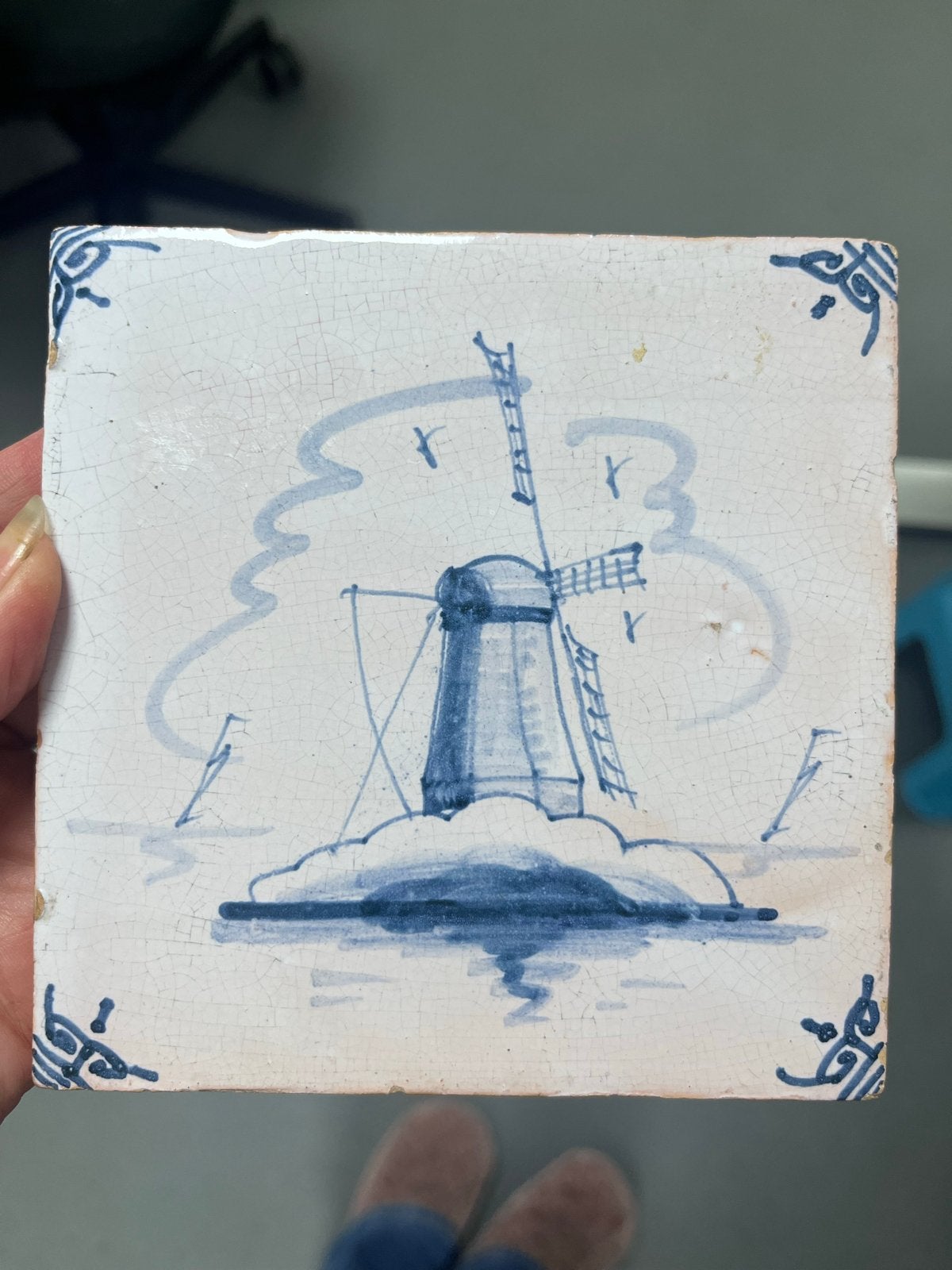 Delfts Blauw Tegeltje met Molen, Ophalen of Verzenden