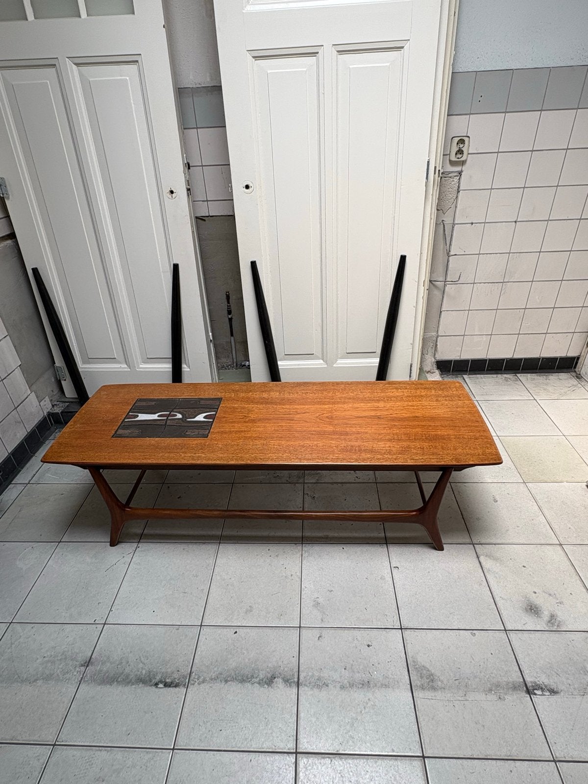 Louis van Teeffelen Vintage Salontafel met Tegelblad, Ophalen, Minder dan 50 cm, Gebruikt, 100 tot 150 cm