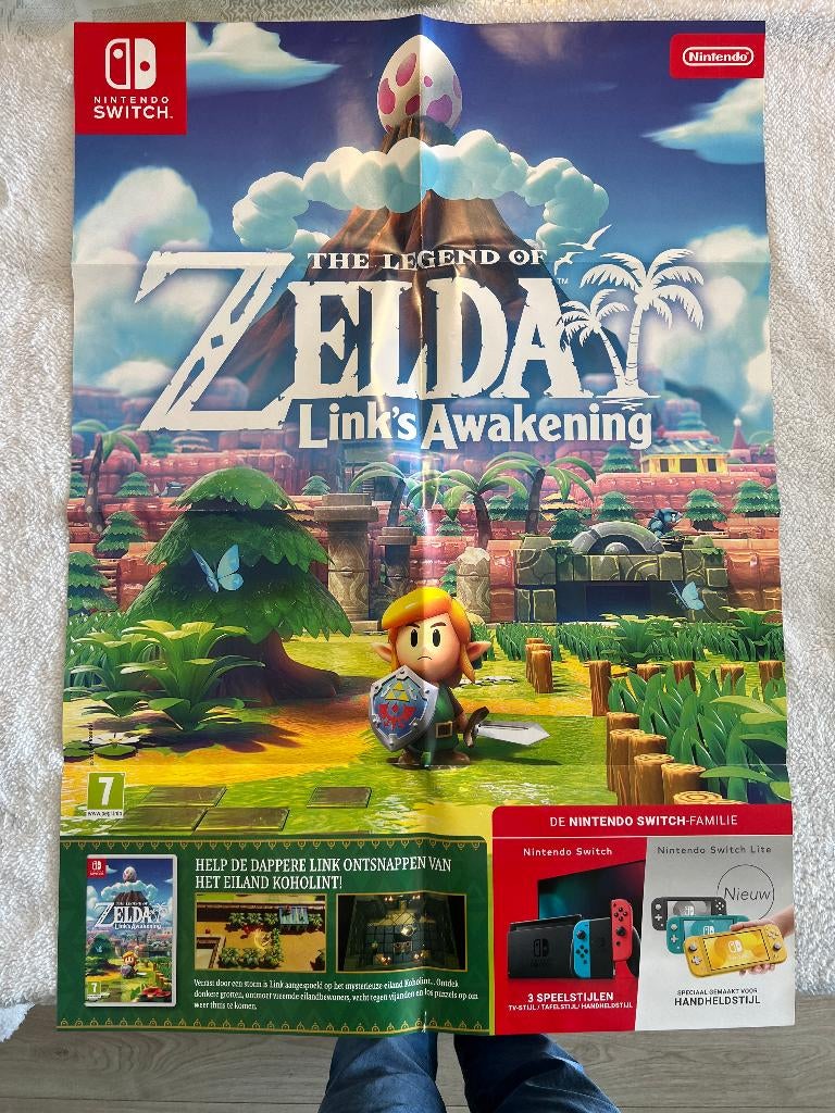 Zelda Link's Awakening retail poster + schapstopper, Ophalen of Verzenden, Zo goed als nieuw, A1 t/m A3, Film en Tv