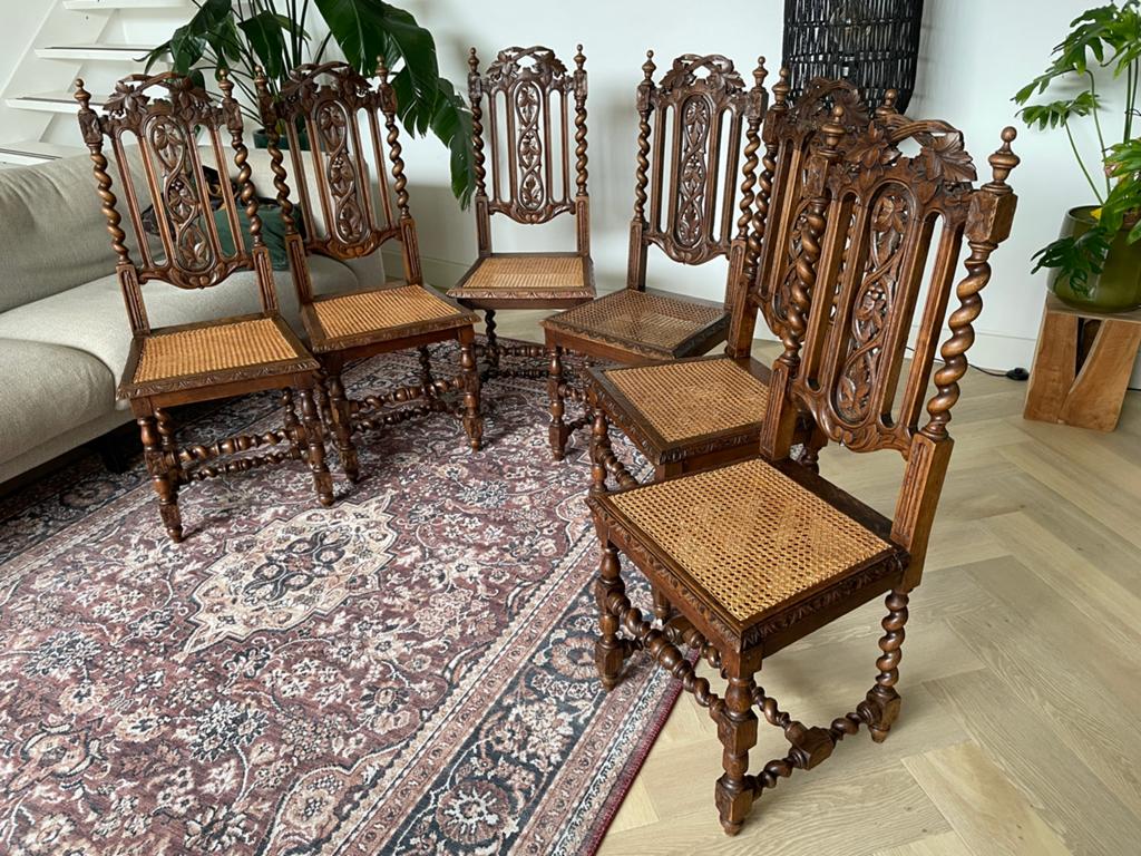 6 antieke jachtstoelen NeoRenaissance einde 19e eeuw, Antiek en Kunst, Ophalen