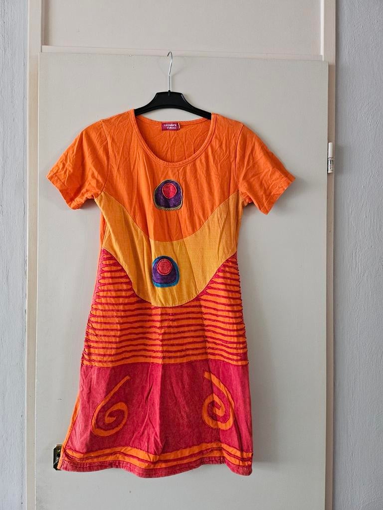 Laxman's Collection (S/M) Oranje Jurk met Patroon, Maat 38/40 (M), Oranje, Ophalen of Verzenden, Zo goed als nieuw