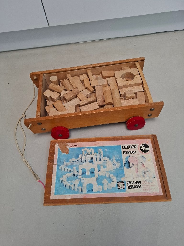 SISO - grote houten blokkenkar met blokken - vintage, Kinderen en Baby's, Speelgoed | Houten speelgoed, Ophalen of Verzenden, Gebruikt
