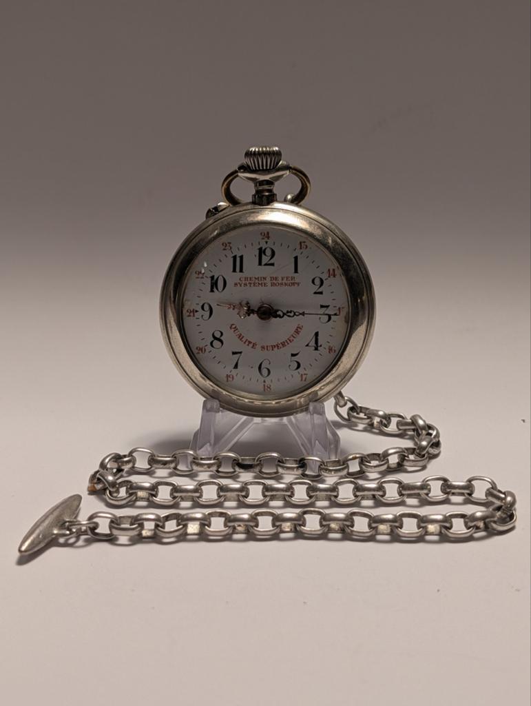 Antiek Chemin de Fer zakhorloge, Systeem Roskopf, Ophalen of Verzenden