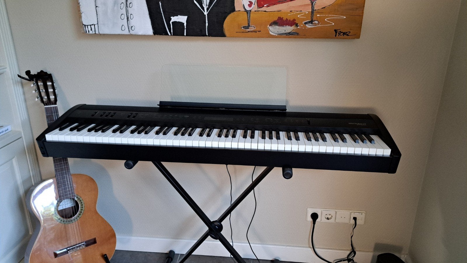 E-piano Roland fp60x inclusief statief en lessenaar te koop, Ophalen, Zwart, Digitaal, Zo goed als nieuw